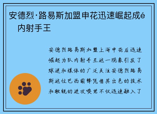 安德烈·路易斯加盟申花迅速崛起成队内射手王